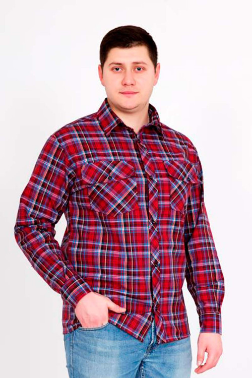 Рубашка мужская "шотландка" 46-72 красный