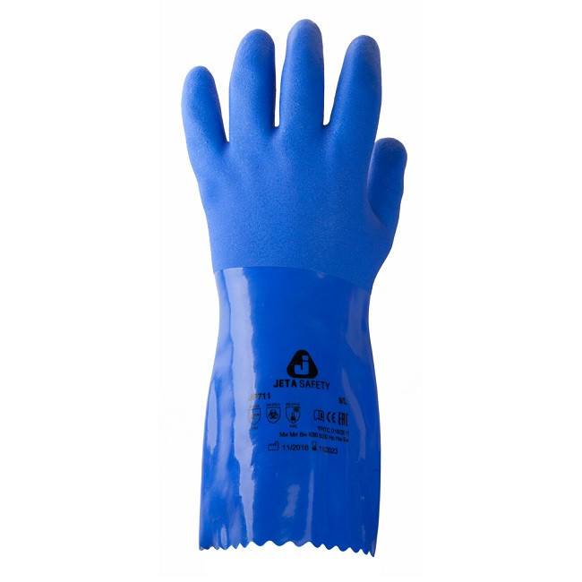 Перчатки защитные химические с ПВХ покрытием JP711 Jeta Safety синие